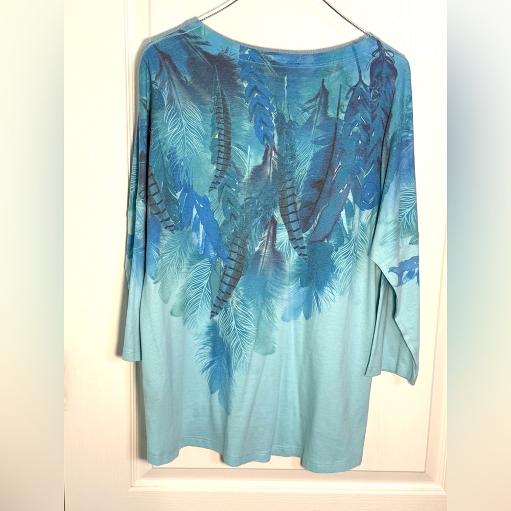 Westbound Blue Feather Print Women's Top size L - Picture 7 of 11
